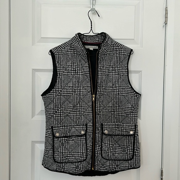 CATHERINE MALANDRINO - Vest houndstooth pattern quilted black and white size M - Picture 1 of 8